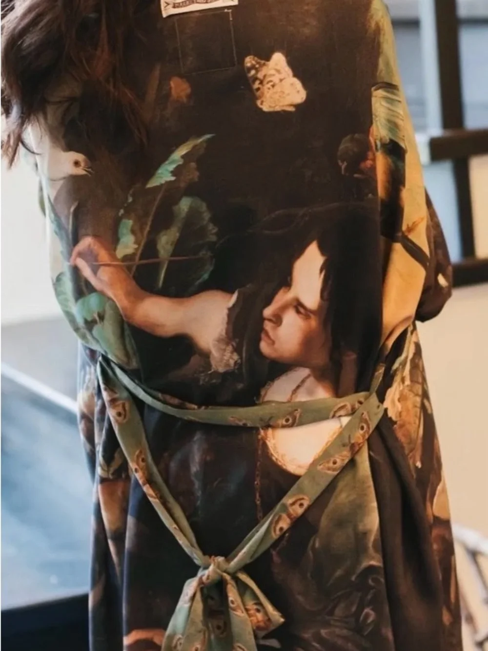 Market of Stars Heartwork Mid-length Green & Black Floral Kimono Robe - Picture 5 of 6